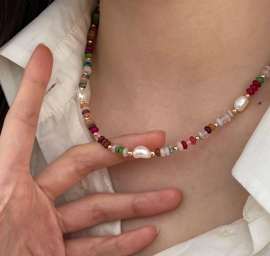 Cute Sweet Colorful 304 Stainless Steel Natural Pearl Natural Stone Bracelets Necklace-Bijou Crush