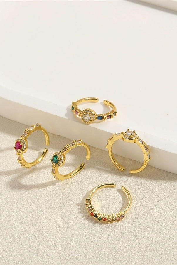 Vintage-Inspired Simple Round Copper-Plated Open Ring with Zircon Inlay and 14K Gold Plating-Bijou Crush