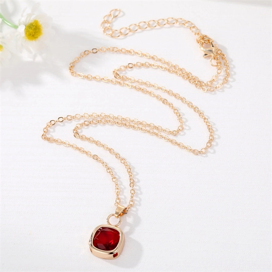 Simple Style Square Zircon Alloy Pendant Necklaces-Bijou Crush