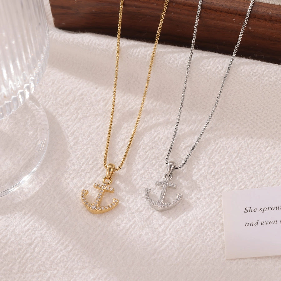 Classic Anchor Pendant Necklace with Zircon-Bijou Crush