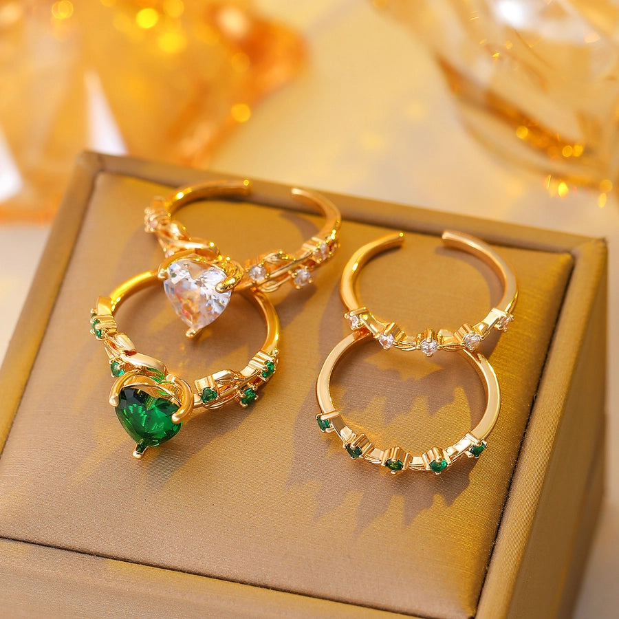 Vintage Heart Zircon Open Ring-Bijou Crush