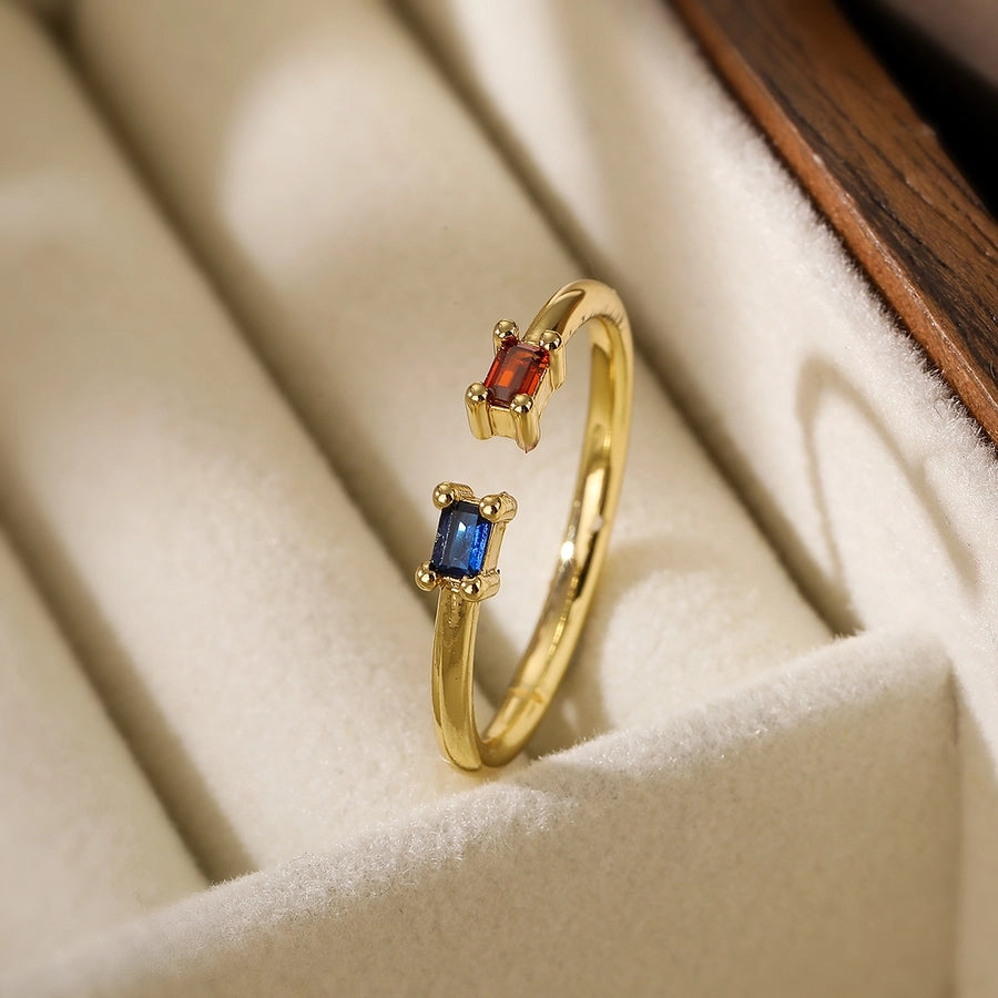 Simple Style Commute Square Copper Plating Inlay Zircon 18K Gold Plated Open Ring-Bijou Crush