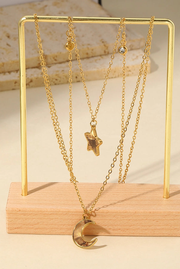 Cosmic Vibes: Star & Moon Double Layer Necklace – Gold-Plated Stainless Steel Shine-Bijou Crush