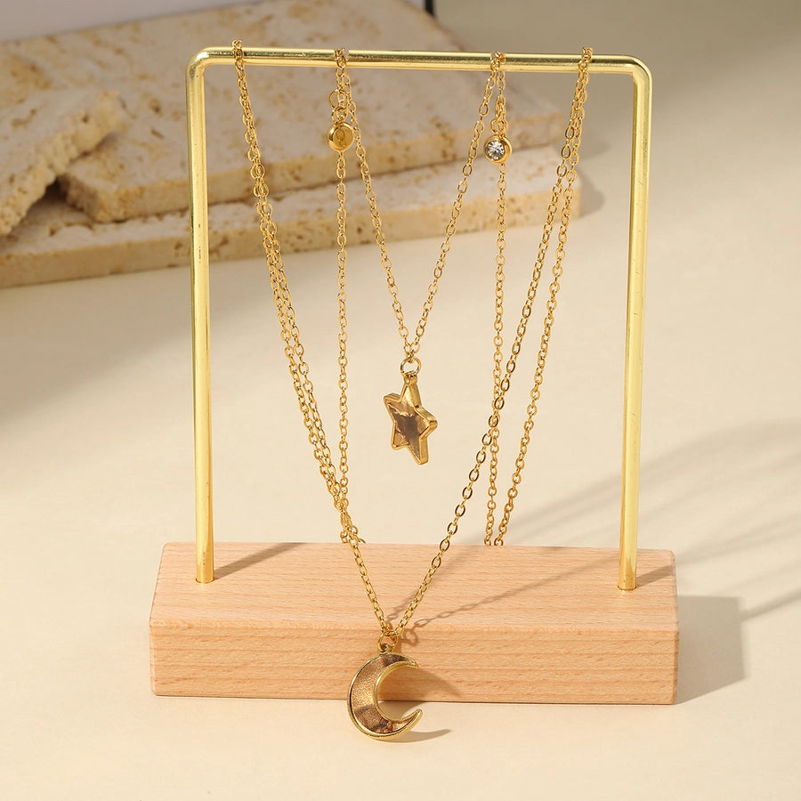 Cosmic Vibes: Star & Moon Double Layer Necklace – Gold-Plated Stainless Steel Shine-Bijou Crush