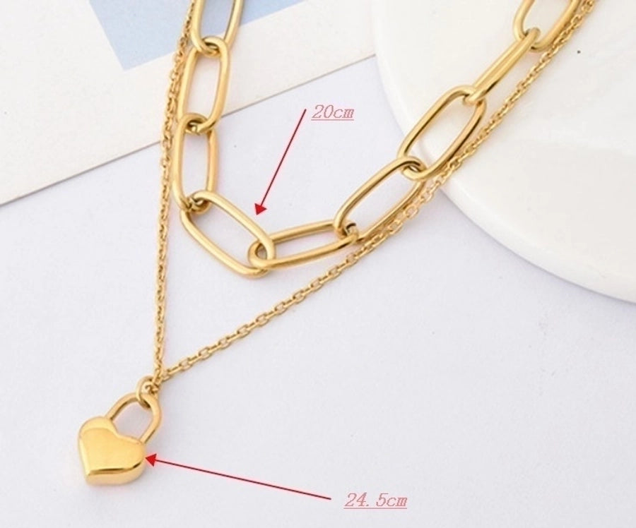 304 Stainless Steel 18K Gold Plated Hip-Hop Inlaid Gold Heart Necklace-Bijou Crush