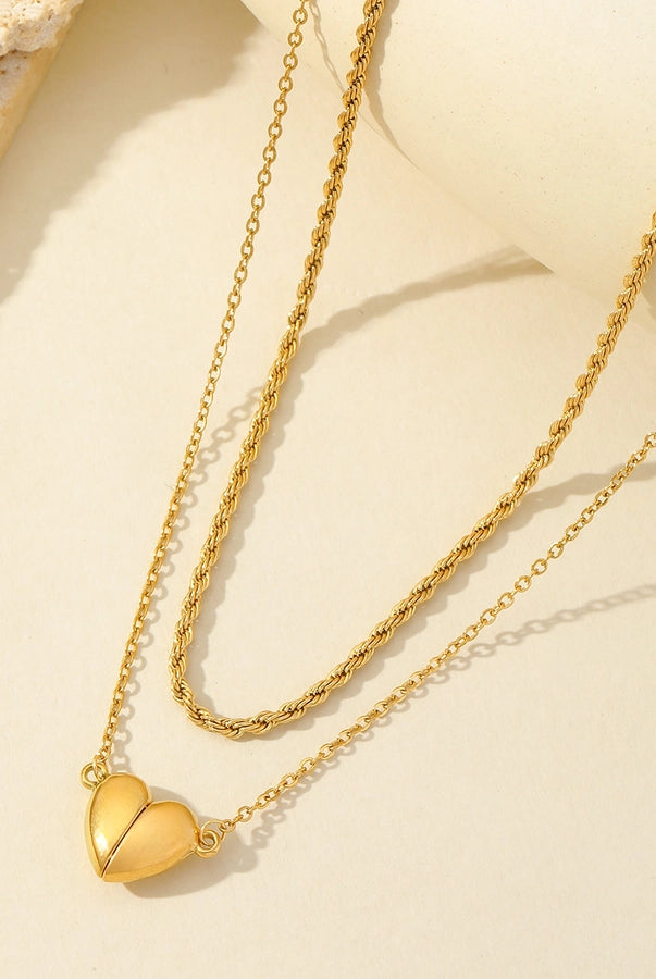 Heartfelt Love Romantic Heart-Shaped Double Layer Necklace – 18K Gold-Plated Stainless Steel-Bijou Crush