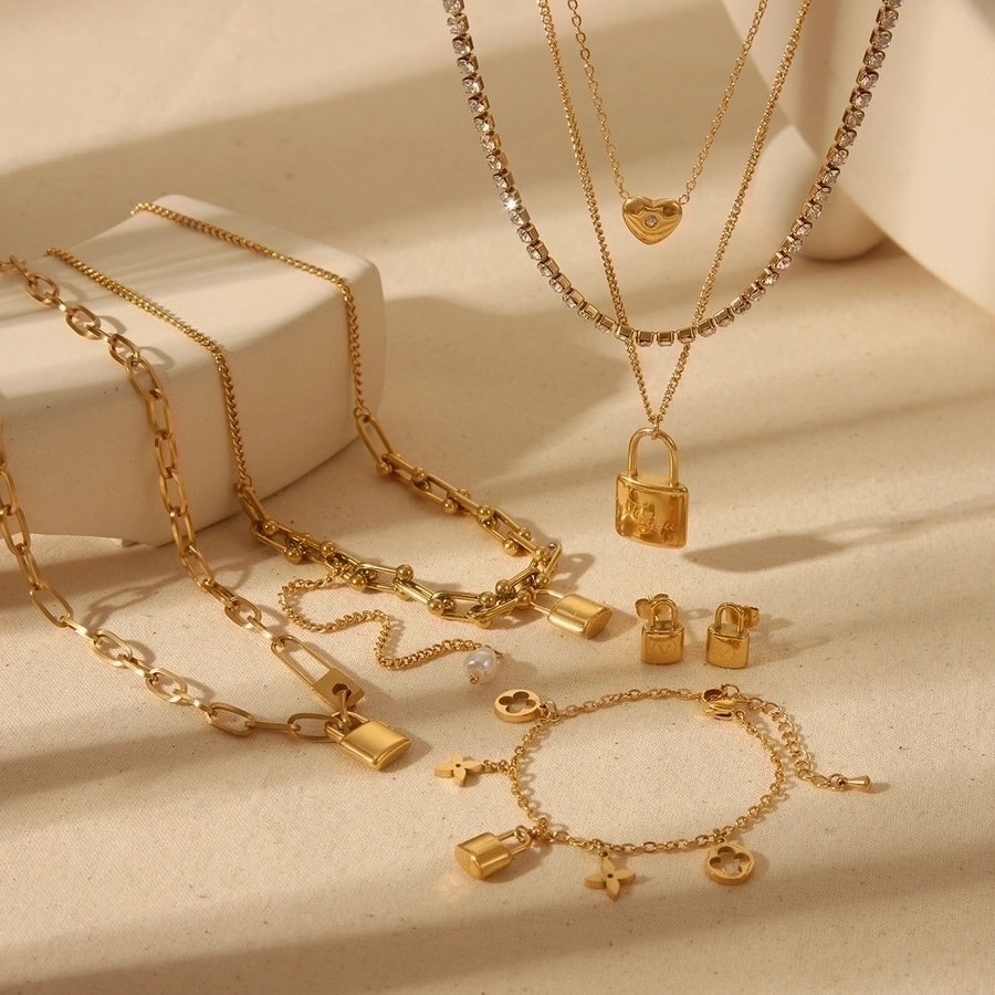 Elegant Luxe Vibes: Lock & Horseshoe Buckle Jewelry – 304 Stainless Steel with 18K Gold Plating-Bijou Crush