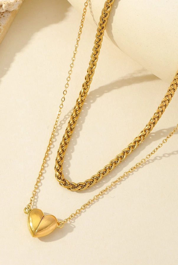 Heartfelt Love Romantic Heart-Shaped Double Layer Necklace – 18K Gold-Plated Stainless Steel-Bijou Crush