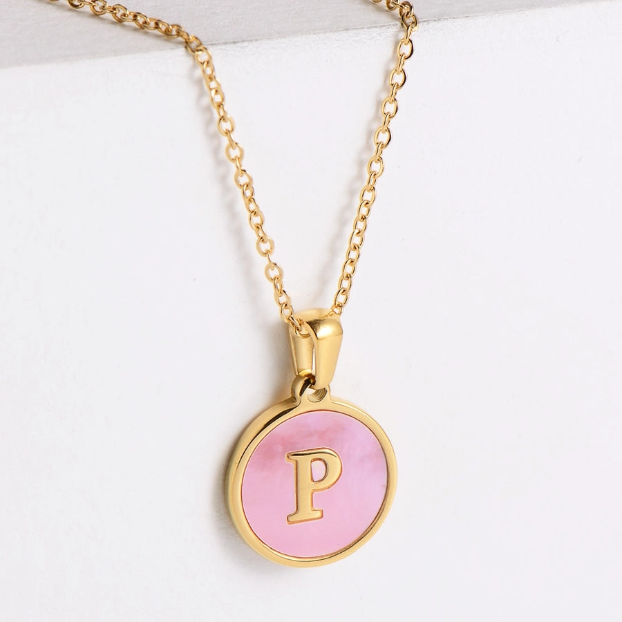 304 Stainless Steel 18K Gold Plated Fashion Plating Letter Shell Pendant Necklace-Bijou Crush
