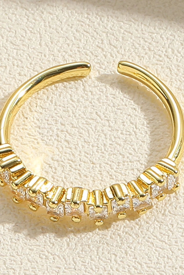 Vintage-Inspired Simple Round Copper-Plated Open Ring with Zircon Inlay and 14K Gold Plating-Bijou Crush