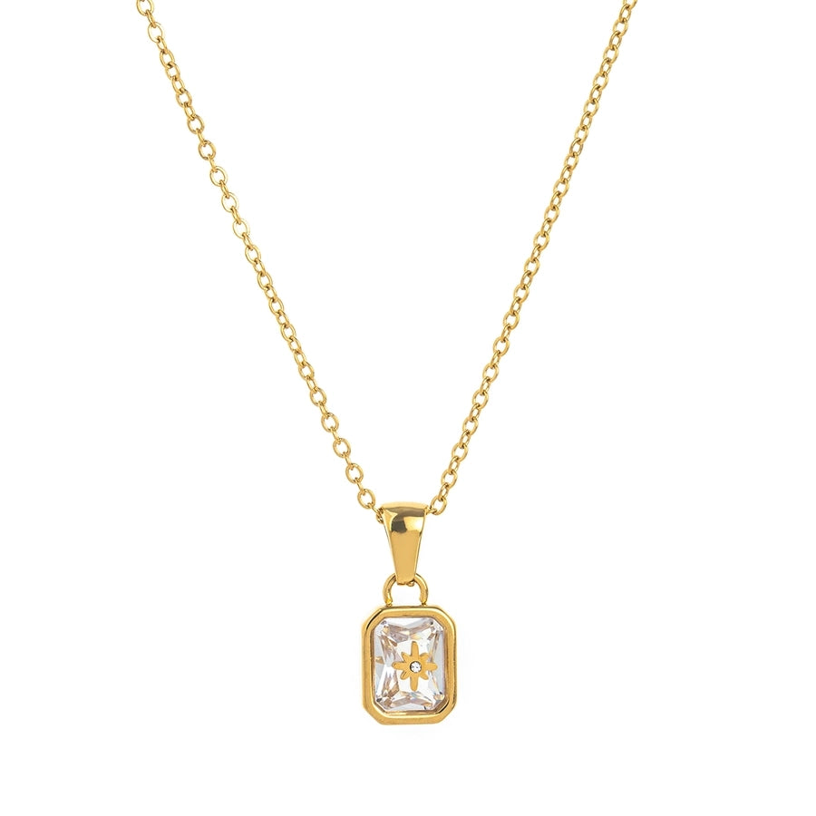 Simple Style Rectangle 304 Stainless Steel Zircon 18K Gold Plated Inlay Pendant Necklace-Bijou Crush