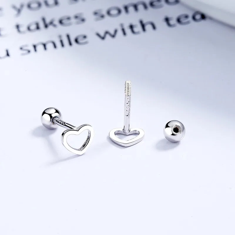 925 Sterling Silver Heart Shape Screw Back Stud Earrings-Bijou Crush