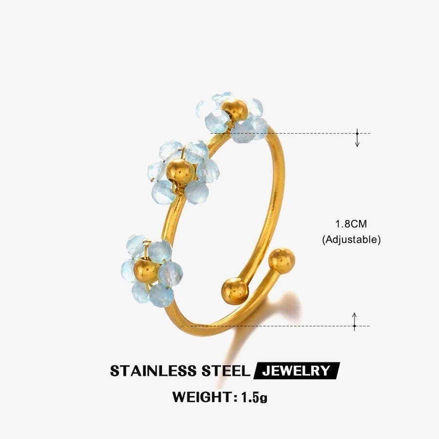 Sweet Flower 304 Stainless Steel 18K Gold Plated Beaded Knitting Open Rings-Bijou Crush