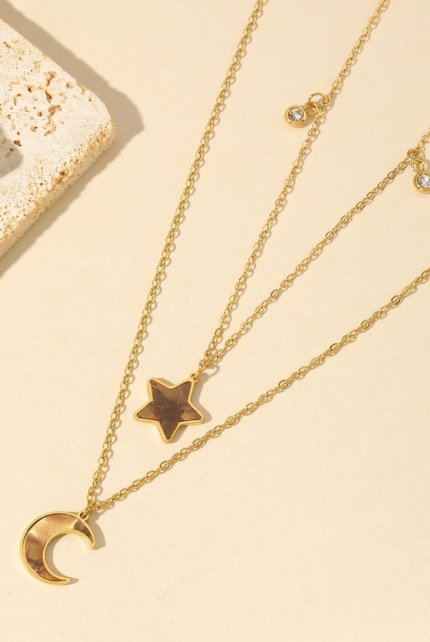 Cosmic Vibes: Star & Moon Double Layer Necklace – Gold-Plated Stainless Steel Shine-Bijou Crush