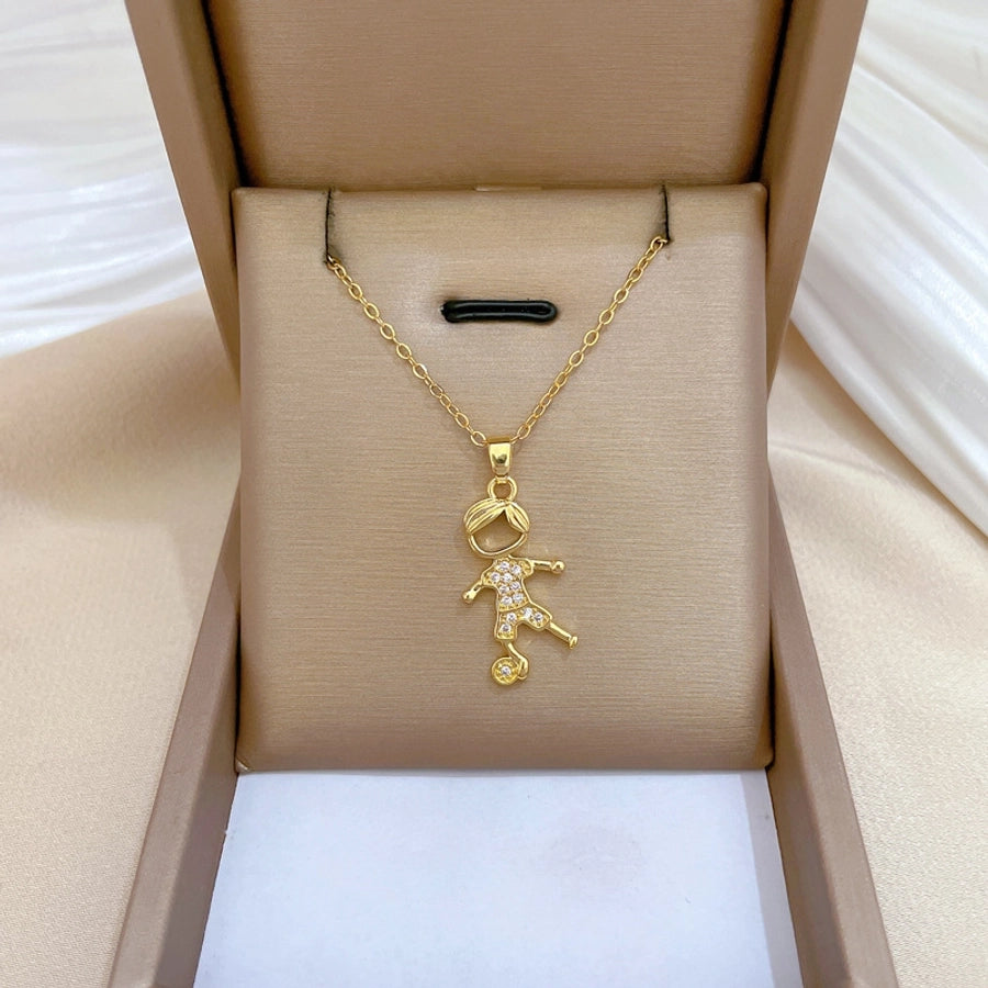 Titanium Steel Copper Gold Plated Cute Modern Style Classic Style Inlay Human Boy Football Zircon Pendant Necklace-Bijou Crush