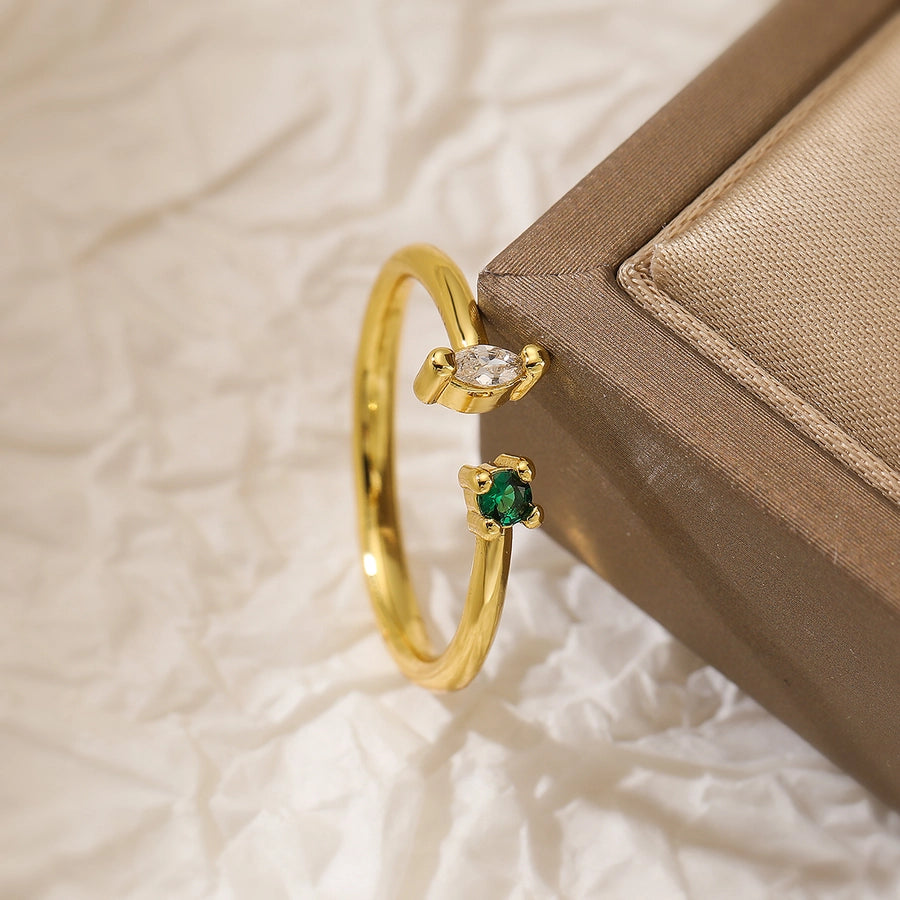 Simple Style Commute Square Copper Plating Inlay Zircon 18K Gold Plated Open Ring-Bijou Crush
