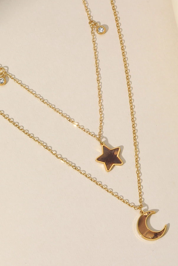 Cosmic Vibes: Star & Moon Double Layer Necklace – Gold-Plated Stainless Steel Shine-Bijou Crush