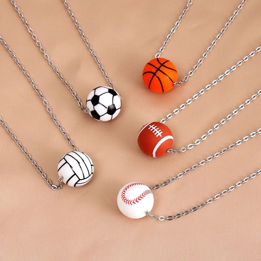 Simple Style Basketball 304 Stainless Steel Silica Gel Pendant Necklace-Bijou Crush