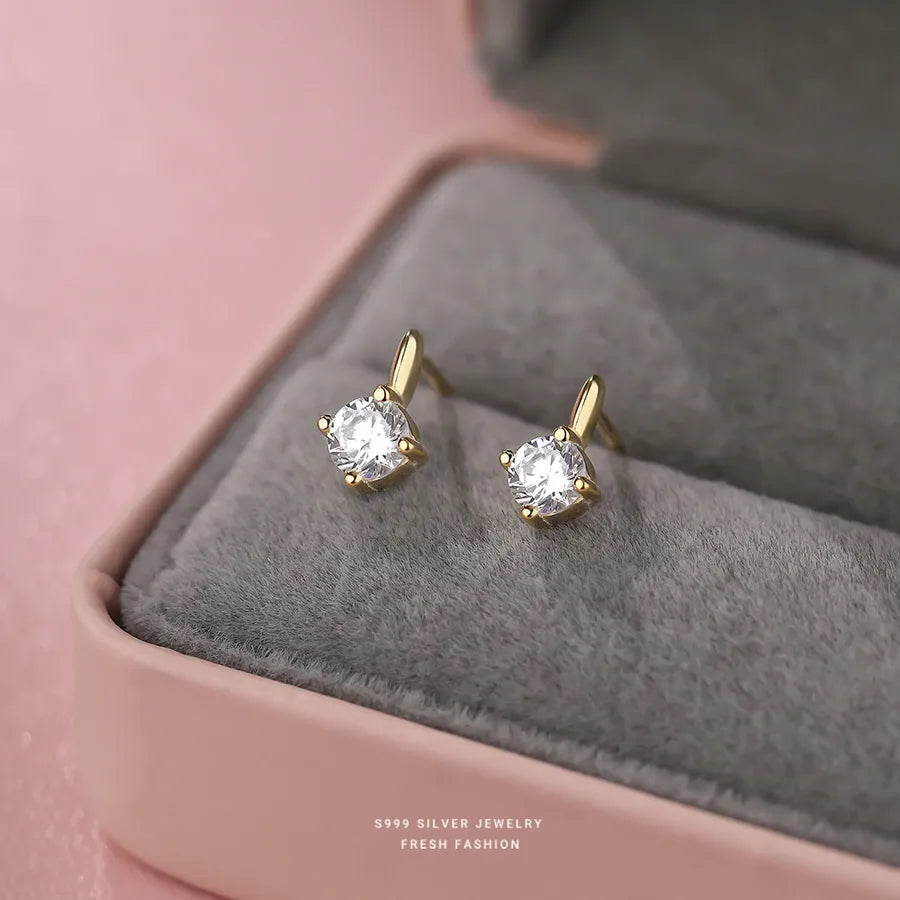 Silver Zircon Geometric Ear Studs-Bijou Crush