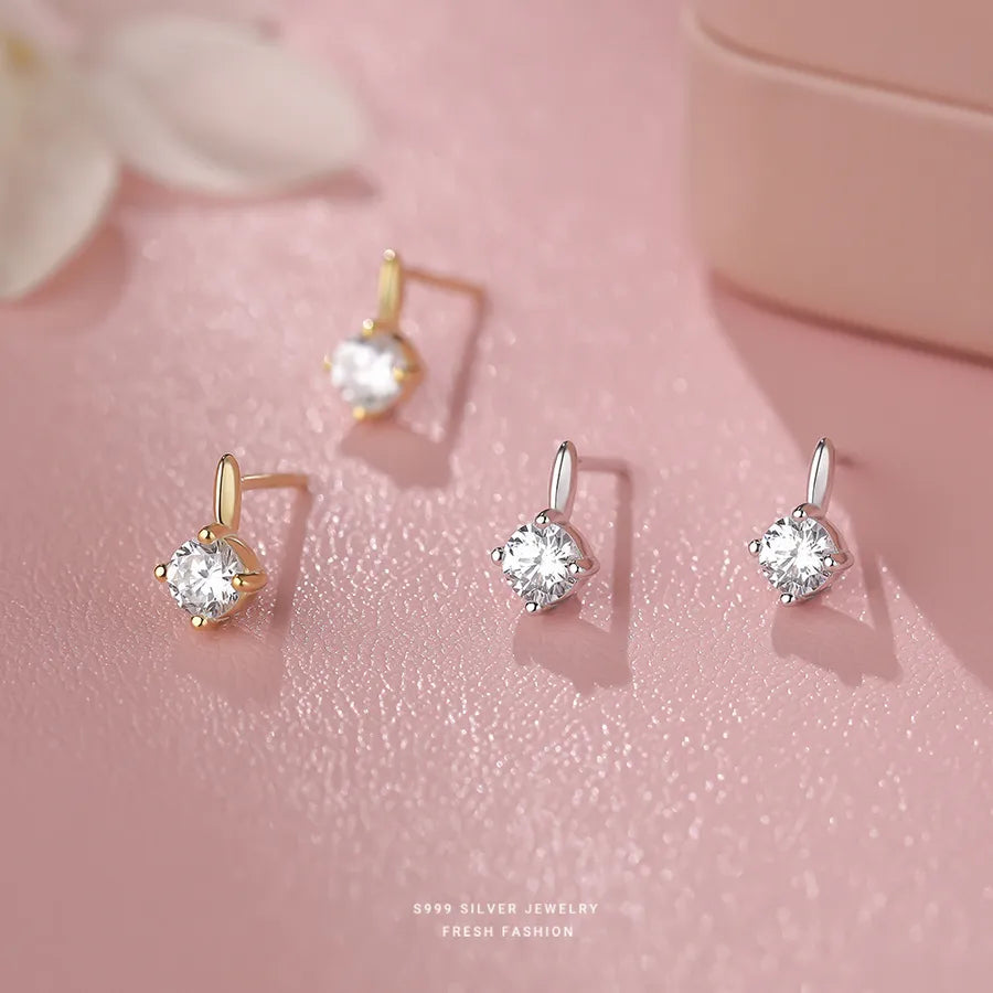 Silver Zircon Geometric Ear Studs-Bijou Crush