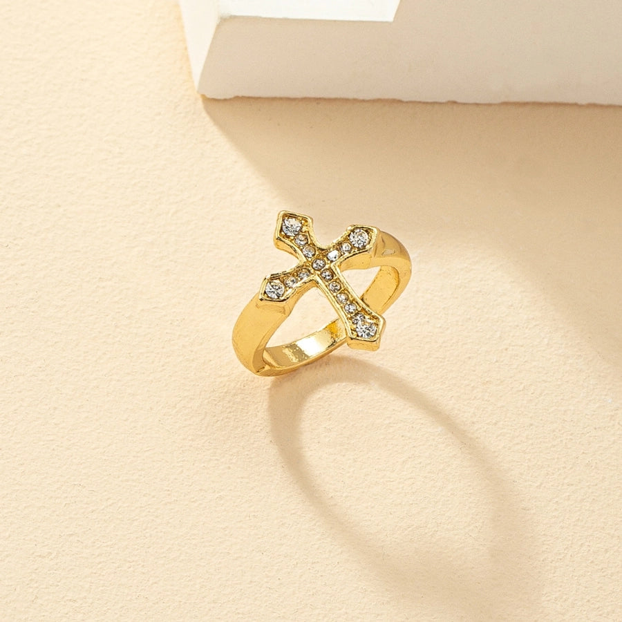 Chic Geometric Cross Ring with Rhinestone Inlay – Simple & Sparkly-Bijou Crush