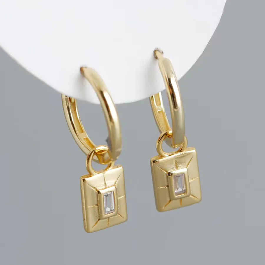 Gold-Plated & White Gold-Plated 925 Sterling Silver Zircon Rectangle Drop Earrings-Bijou Crush