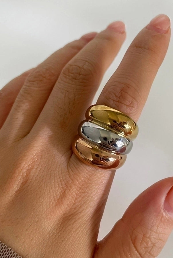 Nordic Style Exaggerated Color Block 316 Stainless Steel 18K Gold Plated Irregular Rings-Bijou Crush