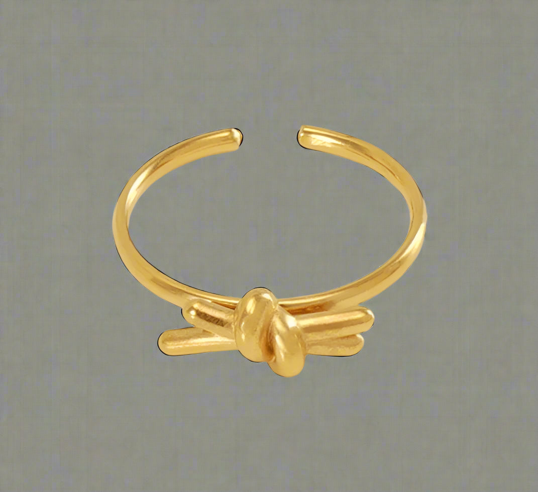 Stainless Steel 18K Gold Plated Simple Style Inlay Heart Shape Knot Flower Rhinestones Open Ring-Bijou Crush