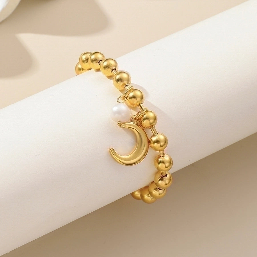 304 Stainless Steel 24K Gold Plated Sweet Classic Style Beaded Inlay Flower Pearl Bracelets-Bijou Crush