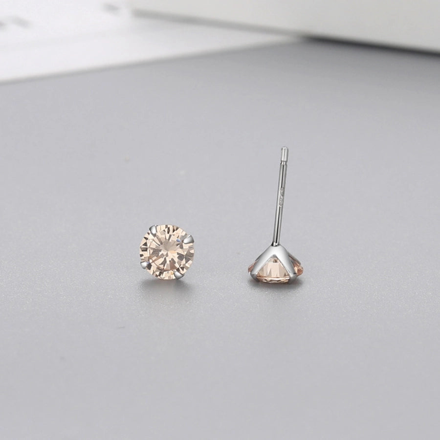 Classic Zircon Round Stud Earrings – 925 Sterling Silver-Bijou Crush