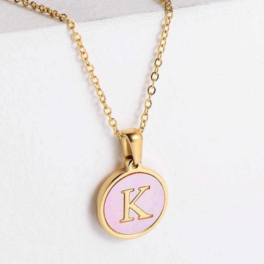 304 Stainless Steel 18K Gold Plated Fashion Plating Letter Shell Pendant Necklace-Bijou Crush