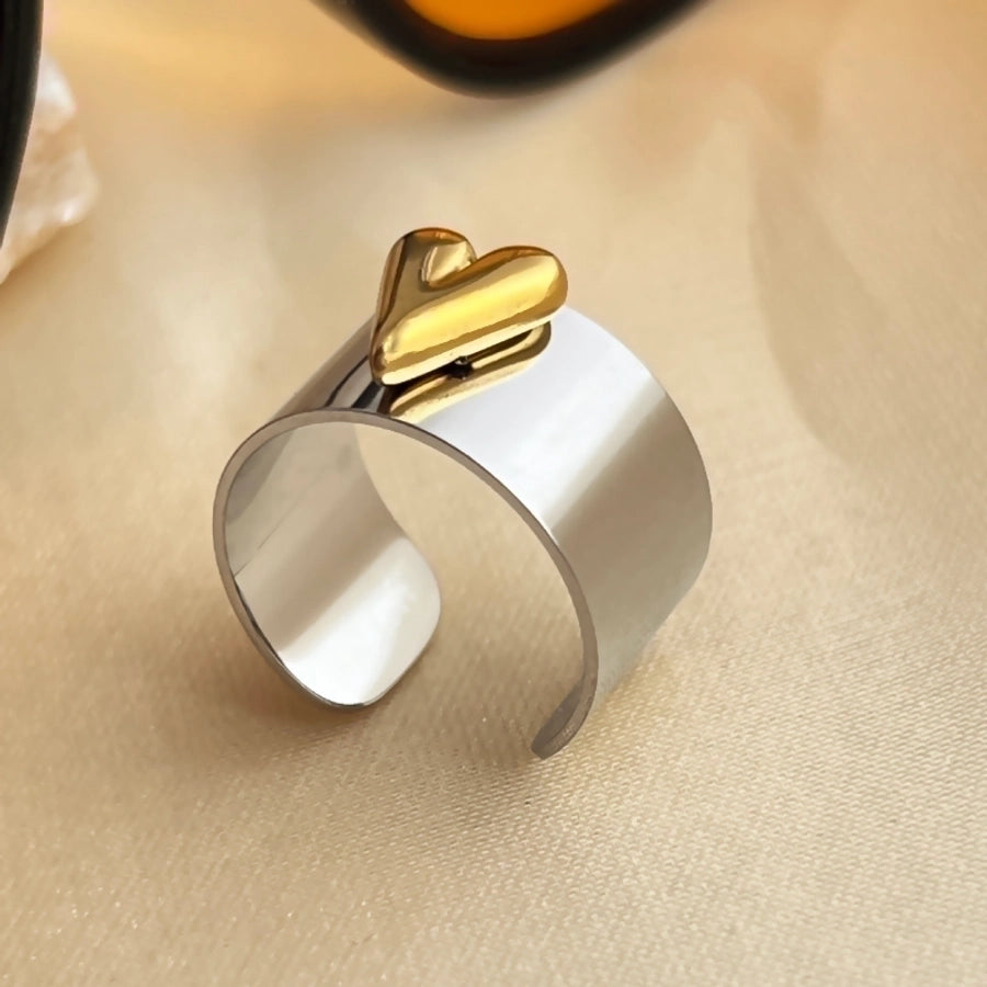 Classy Stainless Steel 18K Gold Plated Metallic Heart Shape Rings-Bijou Crush