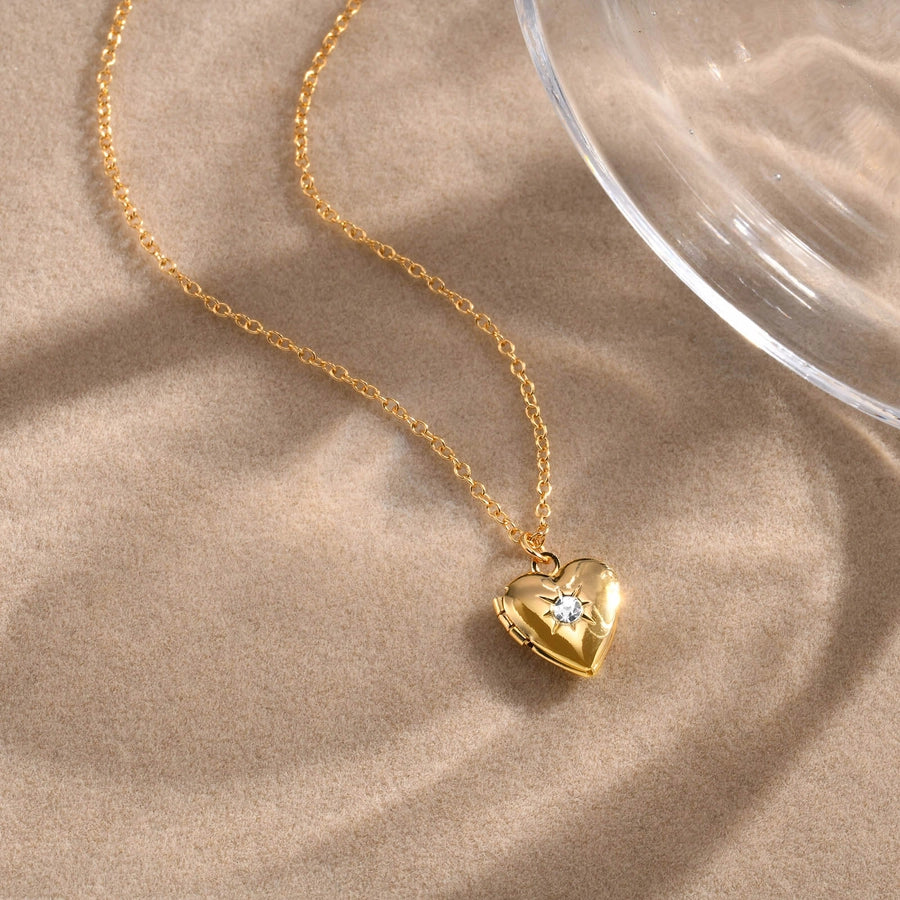 Cute Sweet Heart Shape 201 Stainless Steel Zircon 18K Gold Plated Plating Inlay Necklace-Bijou Crush