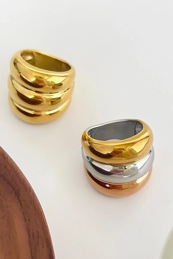 Nordic Style Exaggerated Color Block 316 Stainless Steel 18K Gold Plated Irregular Rings-Bijou Crush