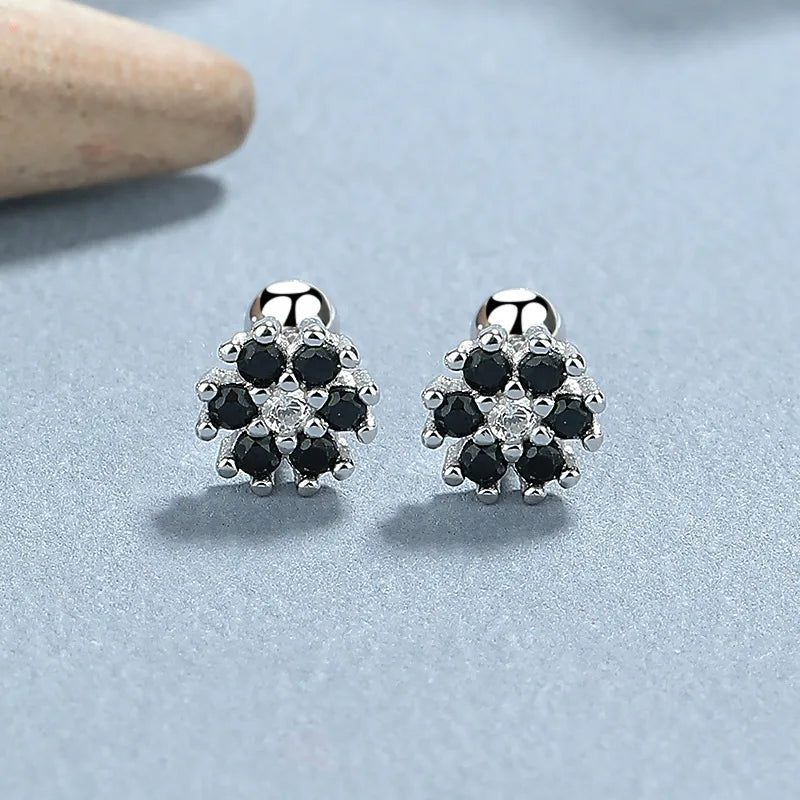 925 Sterling Silver Zircon Flower Screw Back Stud Earrings-Bijou Crush