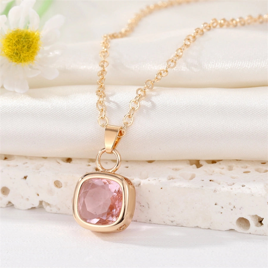 Simple Style Square Zircon Alloy Pendant Necklaces-Bijou Crush