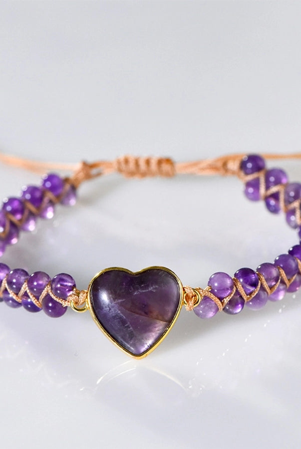 Beautiful Heart Shape Crystal Bracelets in Amethyst & Labradorite-Bijou Crush