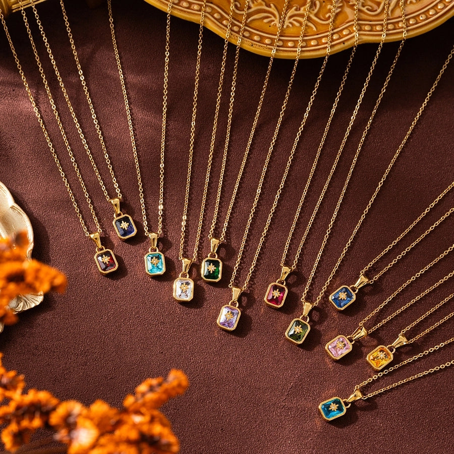 Simple Style Rectangle 304 Stainless Steel Zircon 18K Gold Plated Inlay Pendant Necklace-Bijou Crush