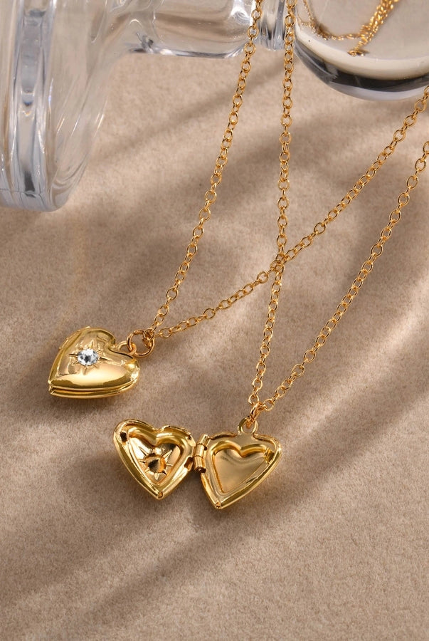 Cute Sweet Heart Shape 201 Stainless Steel Zircon 18K Gold Plated Plating Inlay Necklace-Bijou Crush