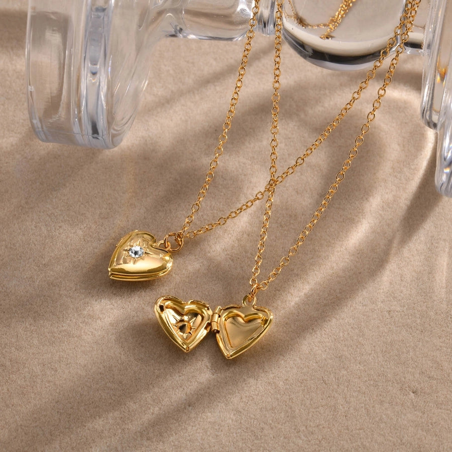 Cute Sweet Heart Shape 201 Stainless Steel Zircon 18K Gold Plated Plating Inlay Necklace-Bijou Crush