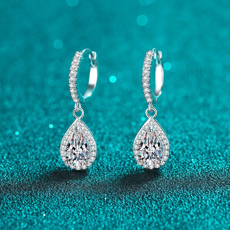 925 Sterling Silver Moissanite Zircon Water Droplet Drop Earrings-Bijou Crush