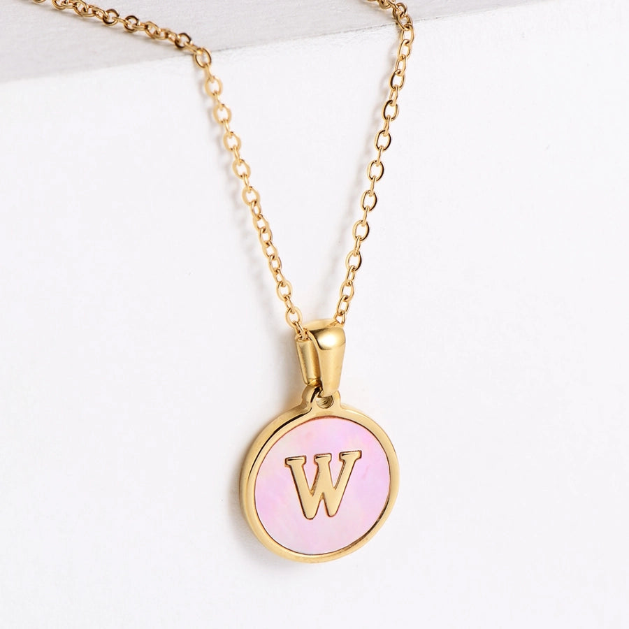 304 Stainless Steel 18K Gold Plated Fashion Plating Letter Shell Pendant Necklace-Bijou Crush