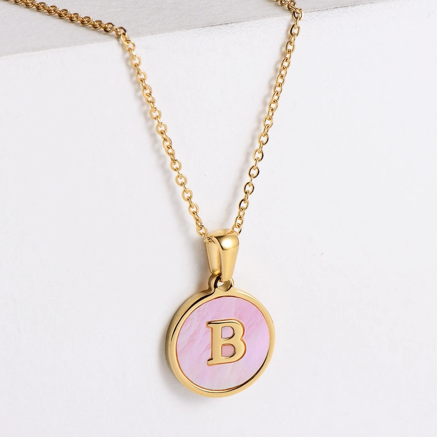 304 Stainless Steel 18K Gold Plated Fashion Plating Letter Shell Pendant Necklace-Bijou Crush