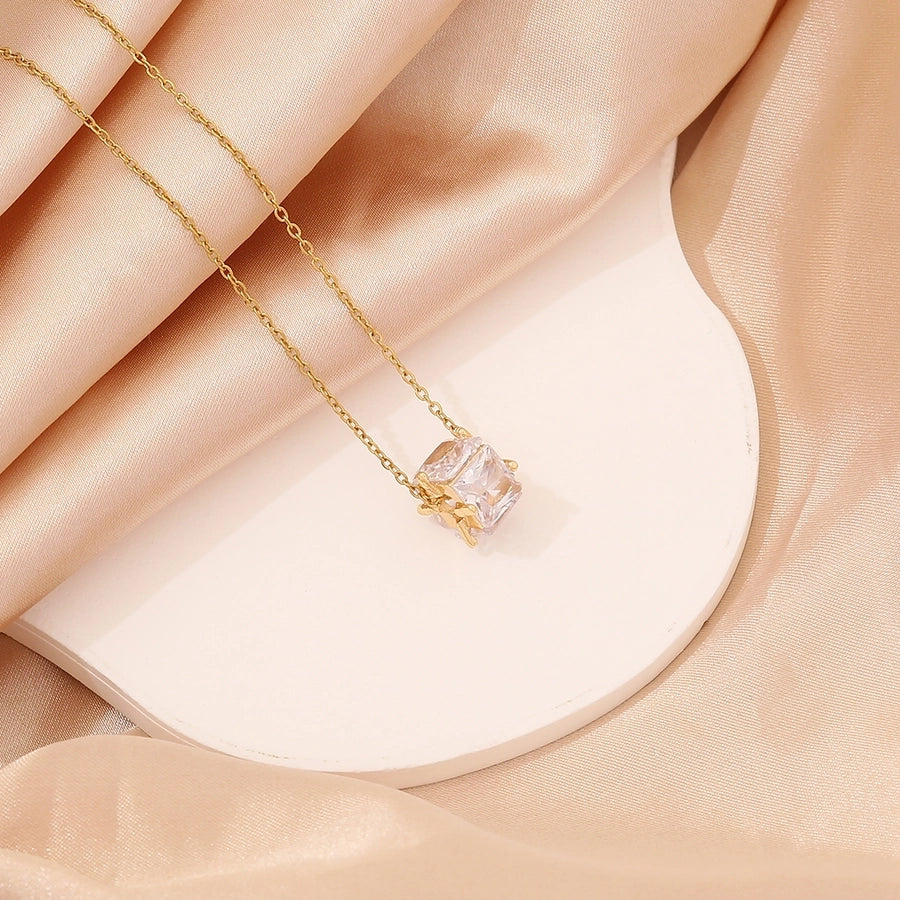 Classic Square Jewelry in 304 Stainless Steel Diamond - 18K Gold Plated Necklace-Bijou Crush