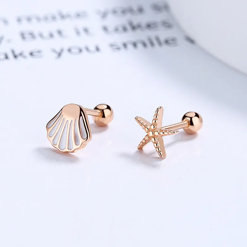 925 Sterling Silver Scallop Starfish Screw Back Stud Earrings-Bijou Crush