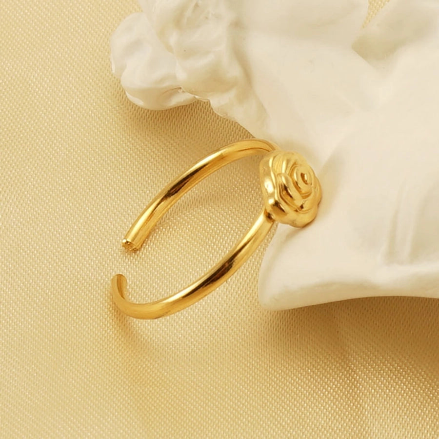 Stainless Steel 18K Gold Plated Simple Style Inlay Heart Shape Knot Flower Rhinestones Open Ring-Bijou Crush