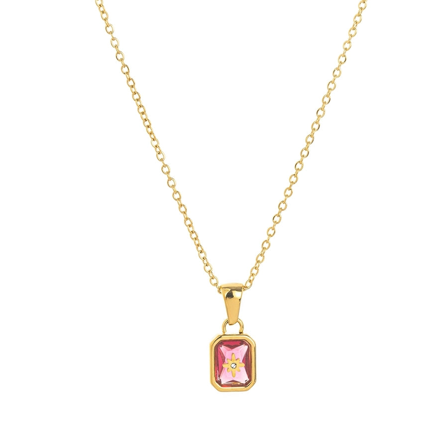 Simple Style Rectangle 304 Stainless Steel Zircon 18K Gold Plated Inlay Pendant Necklace-Bijou Crush
