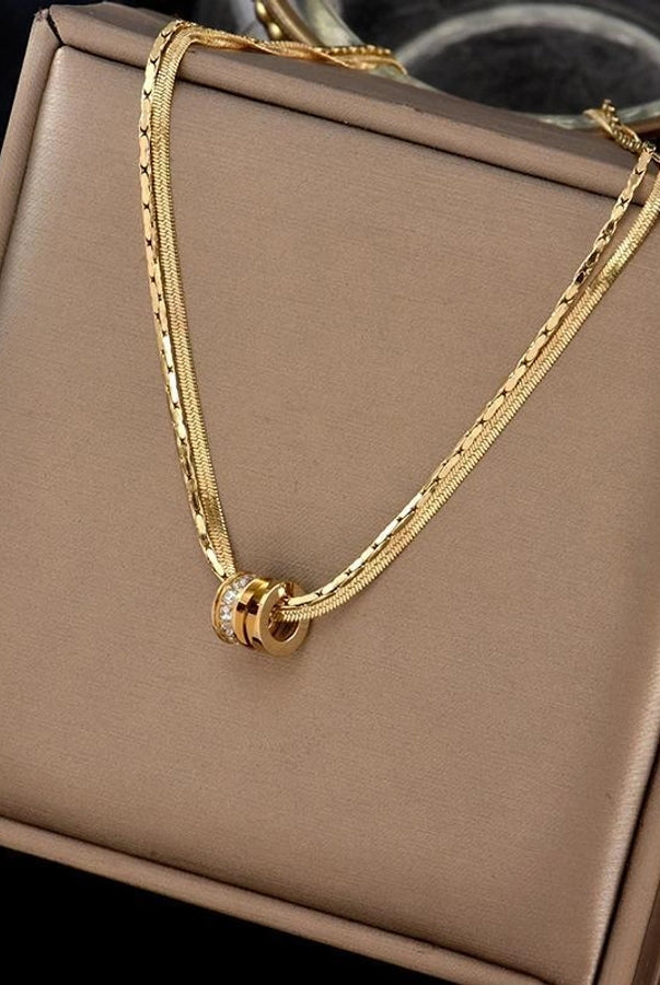 Classy Style Circle Titanium Steel Zircon Inlay Double Layer Necklaces-Bijou Crush