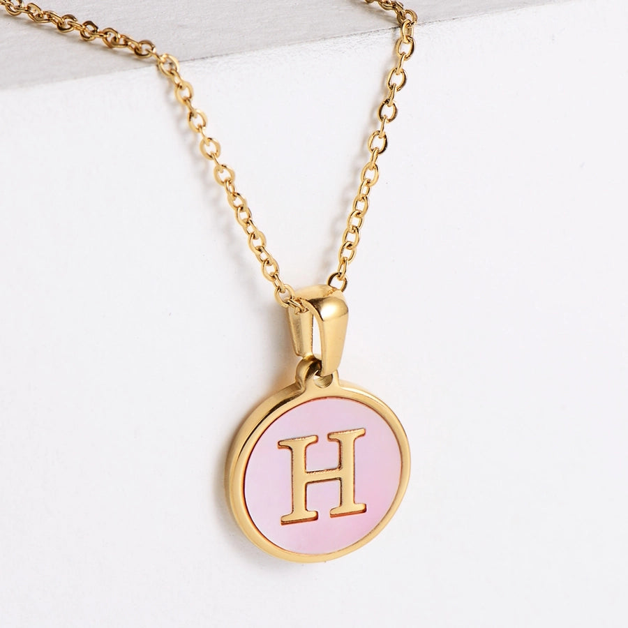 304 Stainless Steel 18K Gold Plated Fashion Plating Letter Shell Pendant Necklace-Bijou Crush