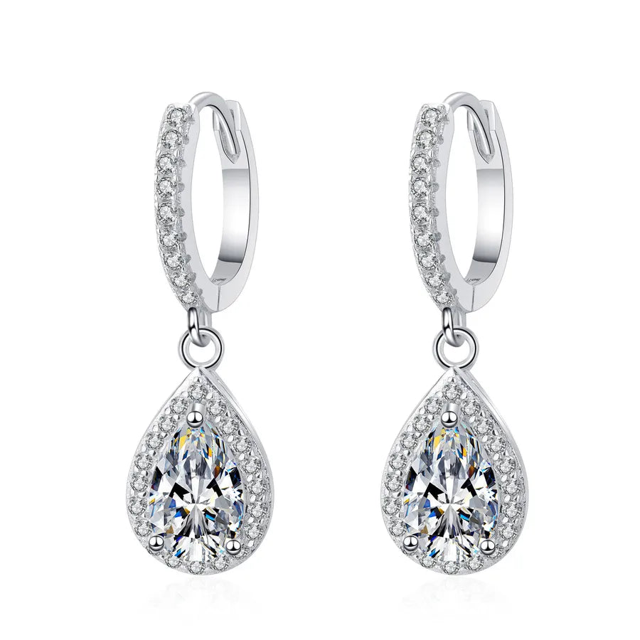 925 Sterling Silver Moissanite Zircon Water Droplet Drop Earrings-Bijou Crush